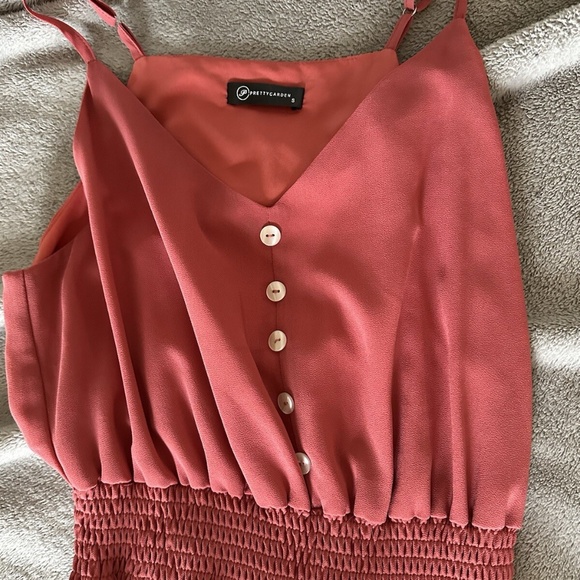 Pretty Garden Coral XS Tank Maxi Dress Vneck Tiered Buttons - Picture 4 of 8